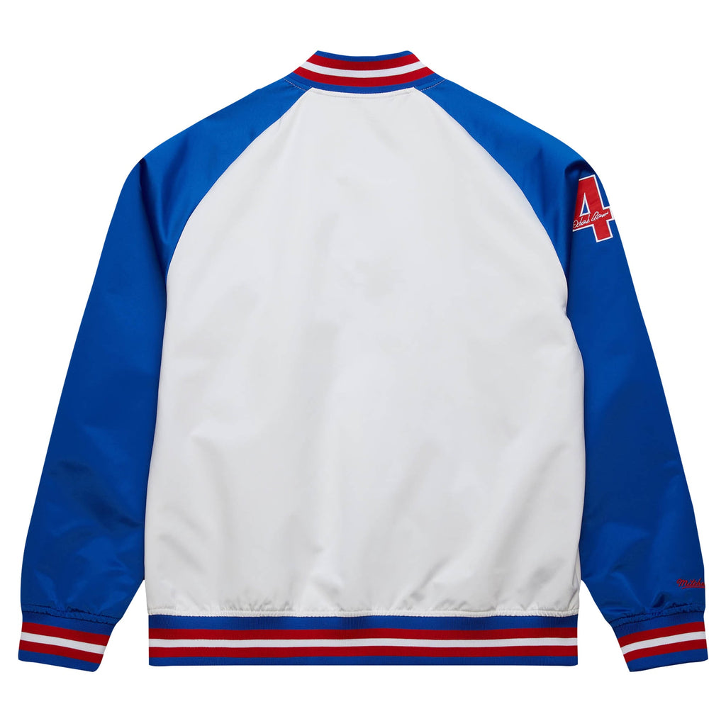Men's Atlanta Braves Hank Aaron Mitchell & Ness White/Royal Cooperstown Collection Legends Lightweight Satin Raglan Full-Snap Jacket
