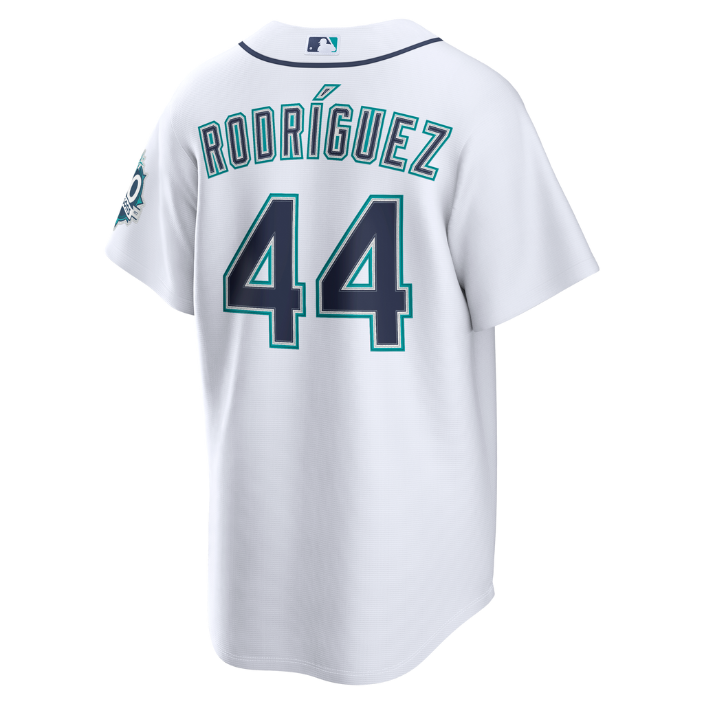 Men's Seattle Mariners Julio Rodríguez Nike White Home Stadium 50th Season Patch Jersey