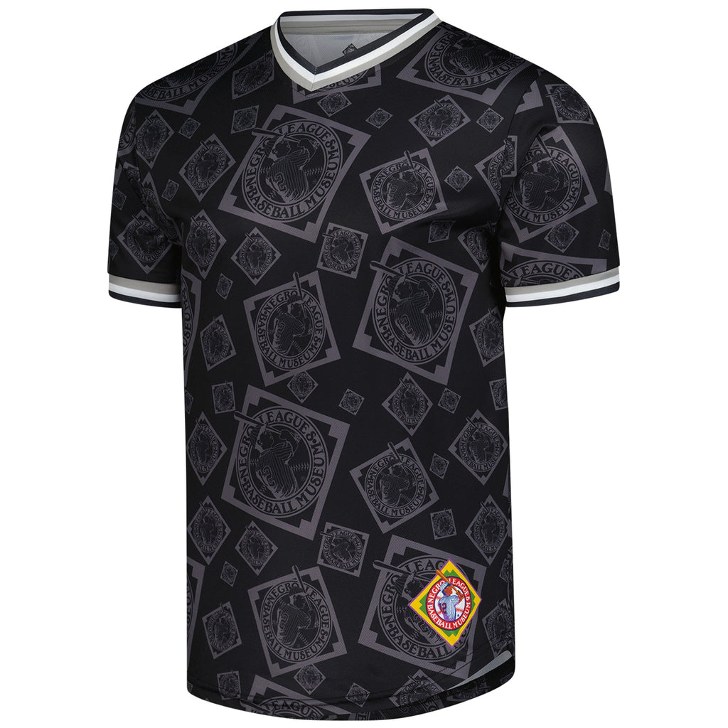 Men's Negro League Baseball Stitches Black Allover Print V-Neck Baseball Jersey
