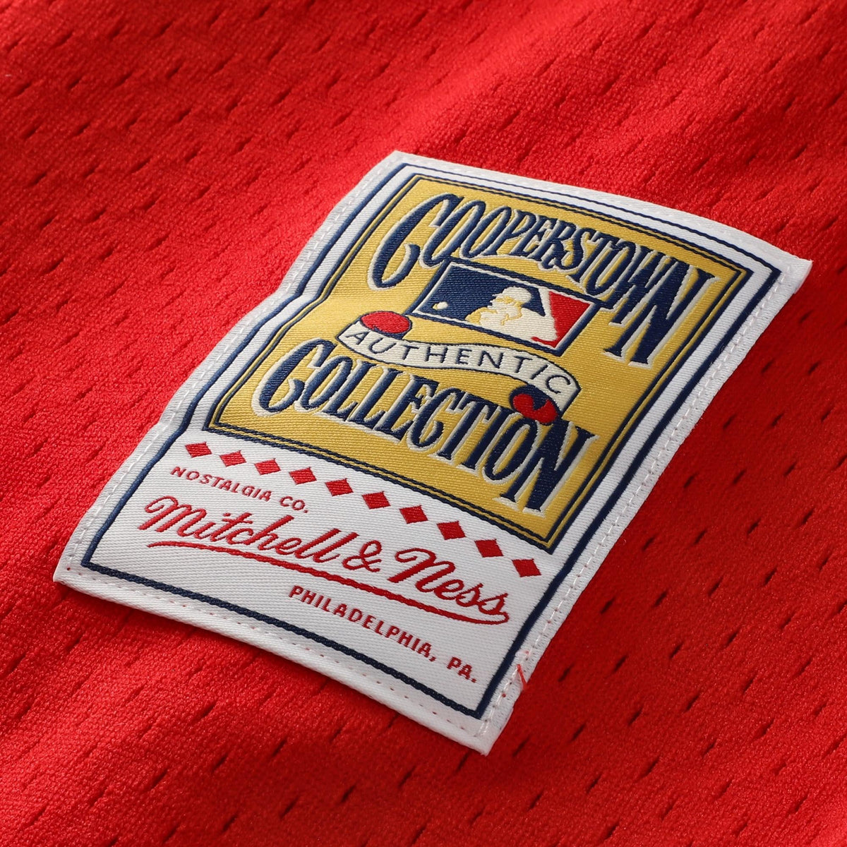 Men's Philadelphia Phillies Jimmy Rollins Mitchell & Ness Red Cooperstown Mesh Batting Practice Button-Up Jersey