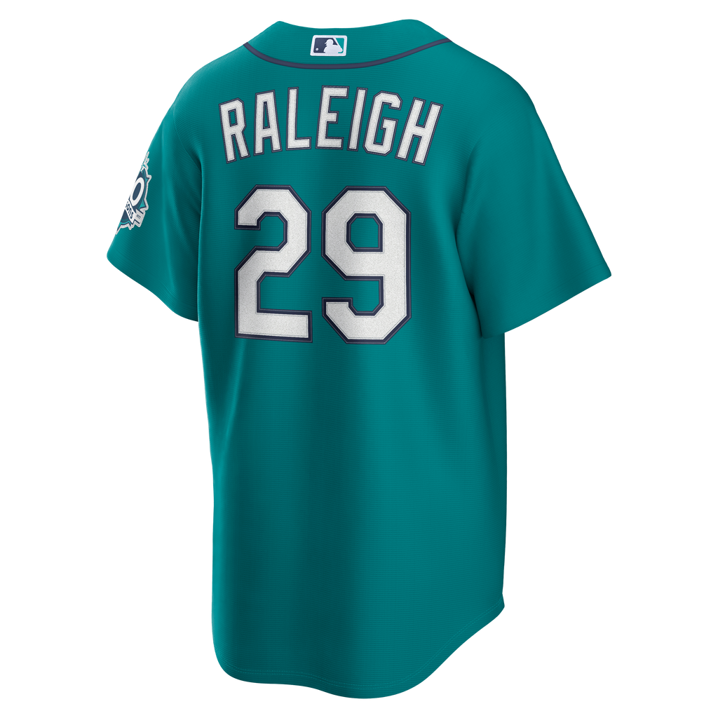 Men's Seattle Mariners Cal Raleigh Nike Teal Alternate 50th Season Patch Stadium Jersey
