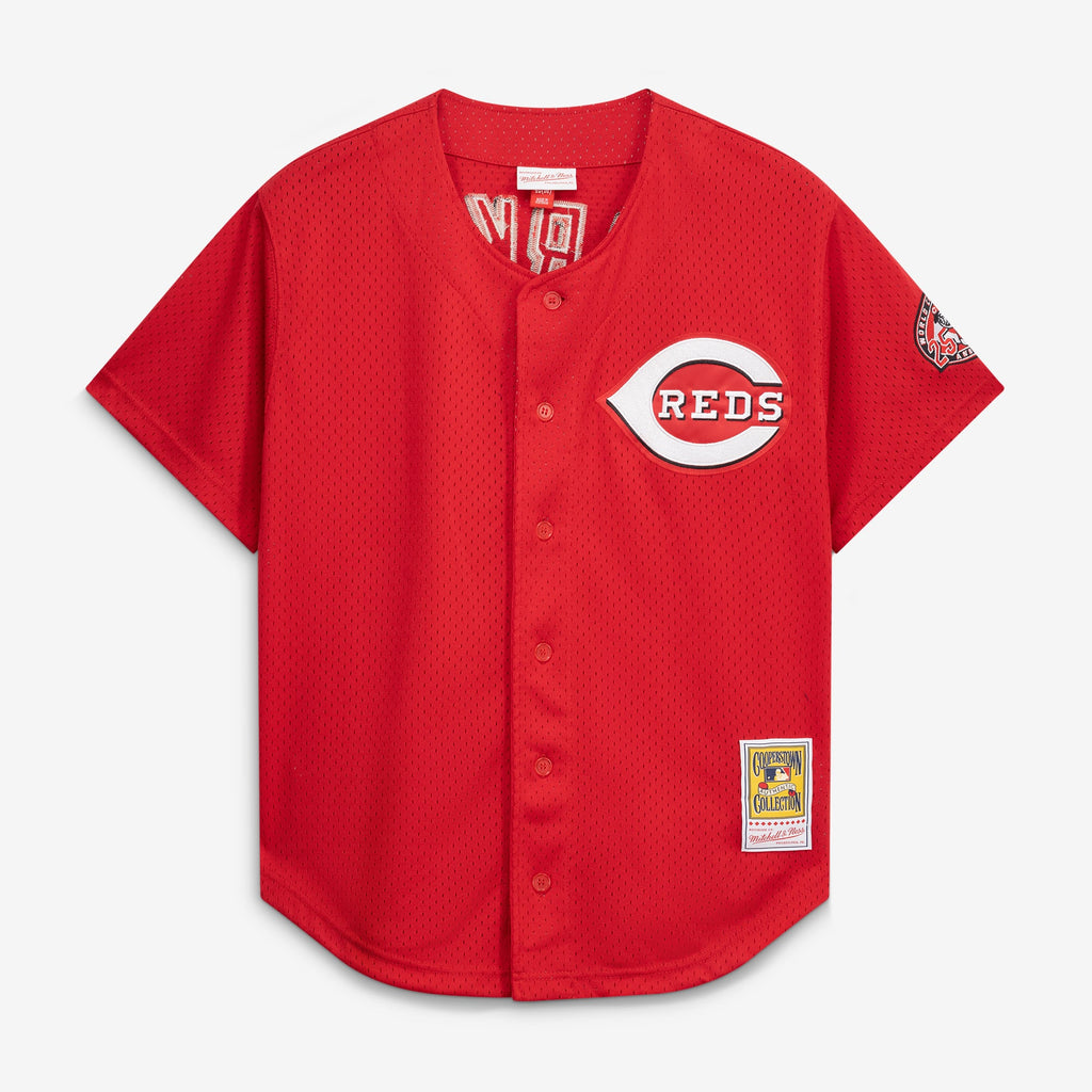 Men's Cincinnati Reds Barry Larkin Mitchell & Ness Red Throwback Cooperstown Mesh Batting Practice Jersey