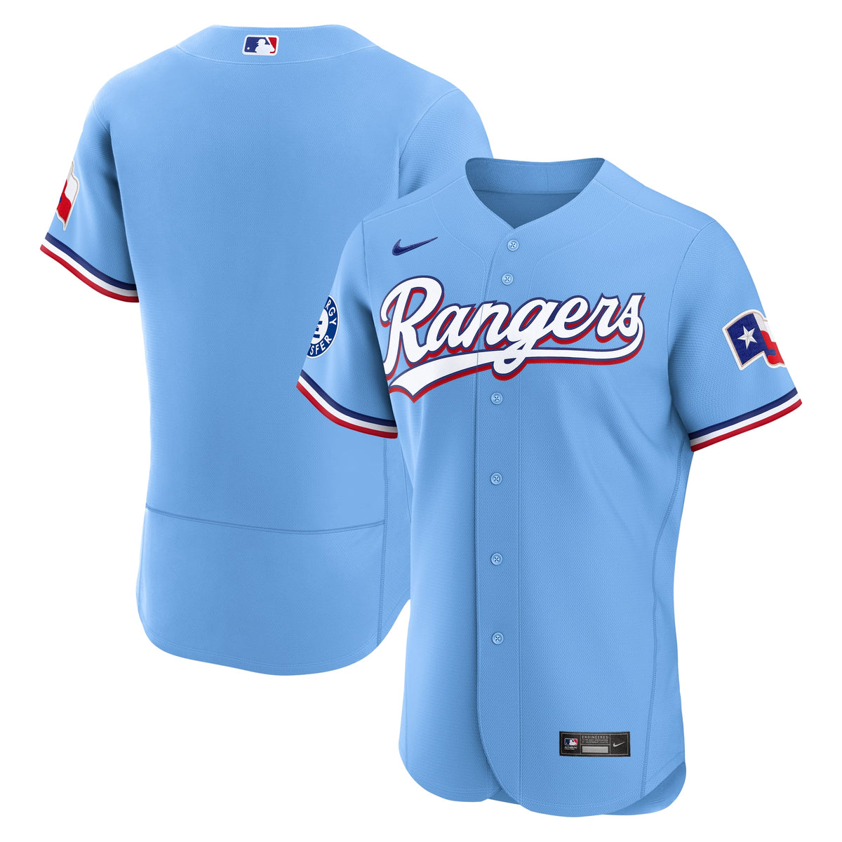 Men's Texas Rangers Nike Light Blue Alternate Sponsor Patch Authentic Jersey