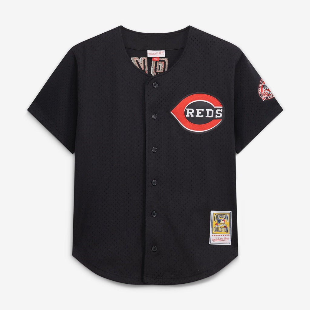 Men's Cincinnati Reds Barry Larkin Mitchell & Ness Red Throwback Cooperstown Mesh Batting Practice Jersey