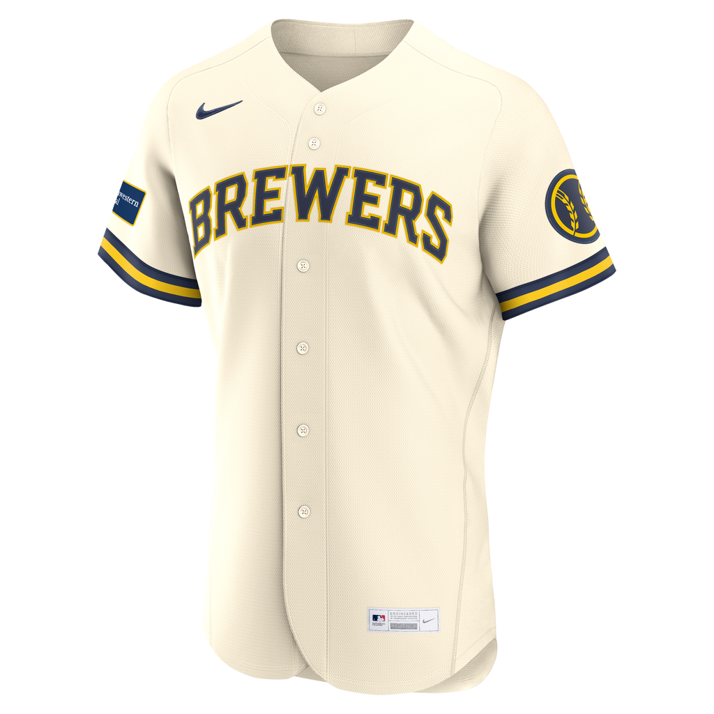 Men's Milwaukee Brewers Nike Cream Home Sponsor Patch Authentic Jersey