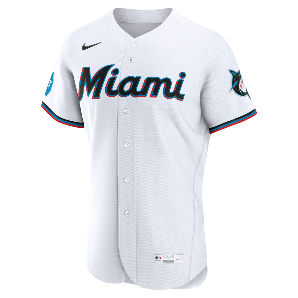 Men's Miami Marlins Nike White Home Sponsor Patch Authentic Jersey