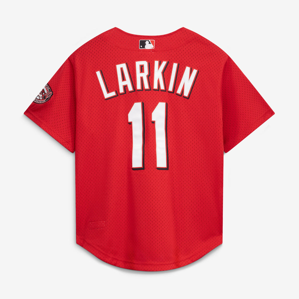 Men's Cincinnati Reds Barry Larkin Mitchell & Ness Red Throwback Cooperstown Mesh Batting Practice Jersey