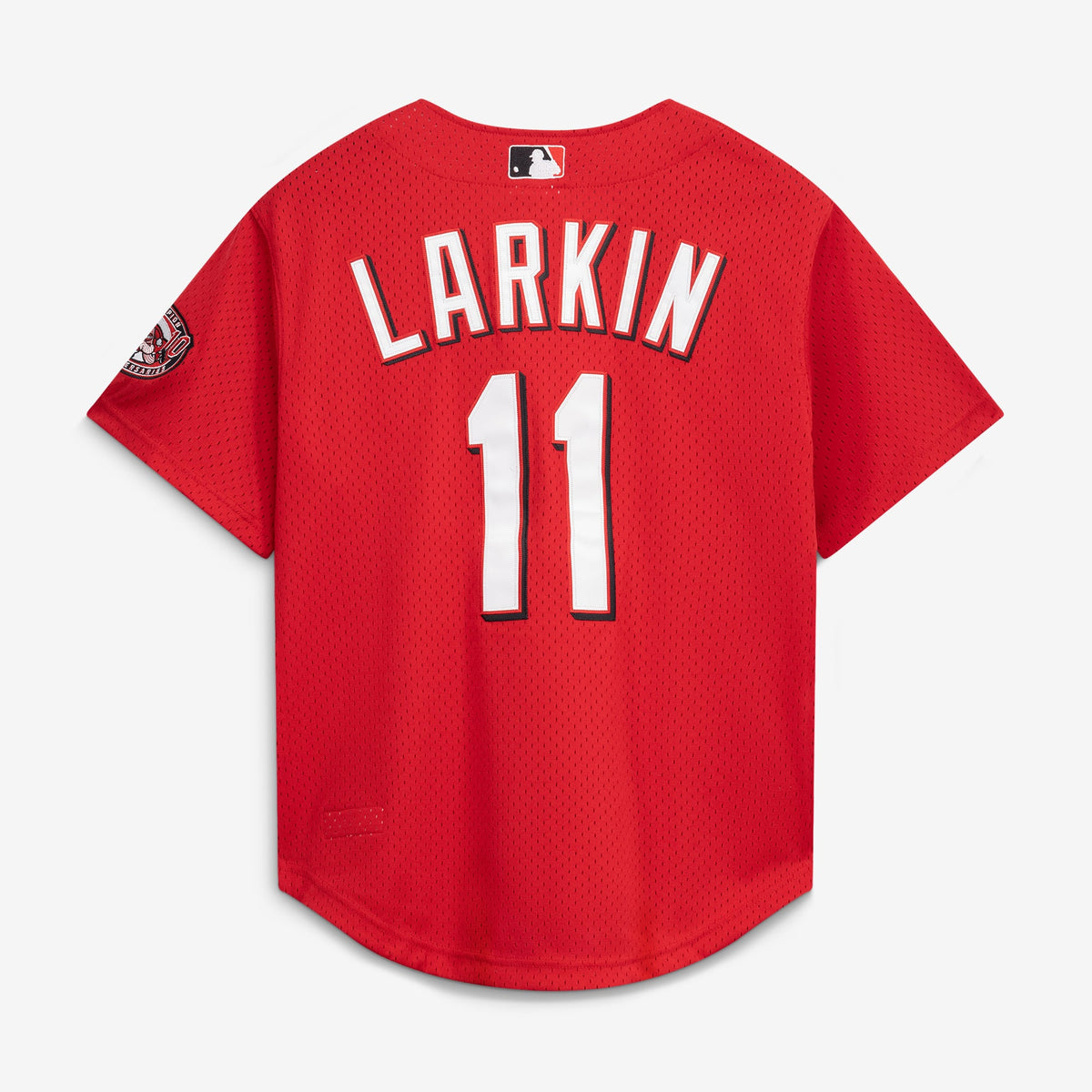 Men's Cincinnati Reds Barry Larkin Mitchell & Ness Black Cooperstown Collection Mesh Batting Practice Button-Up Jersey