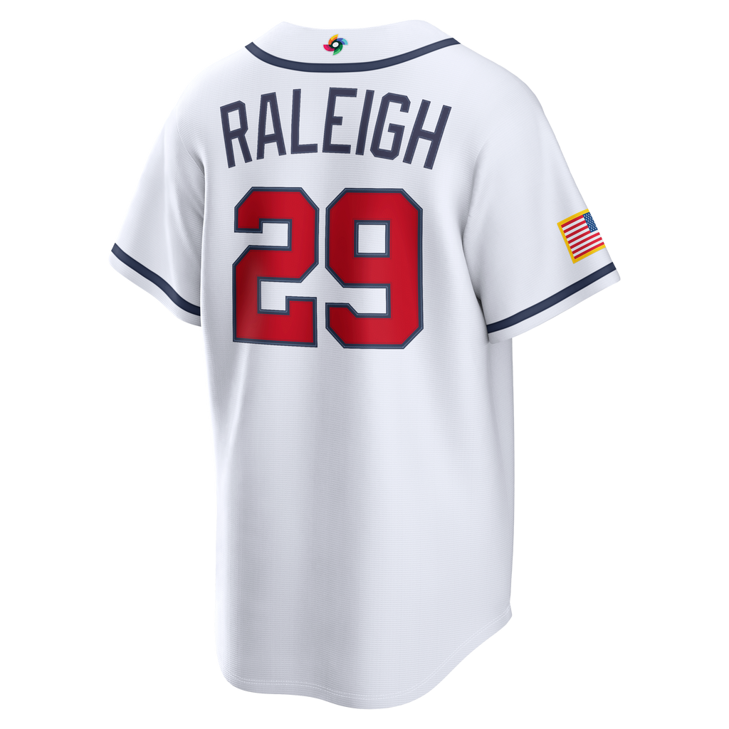 Men's USA Baseball Cal Raleigh Nike White 2026 World Baseball Classic Home Stadium Jersey