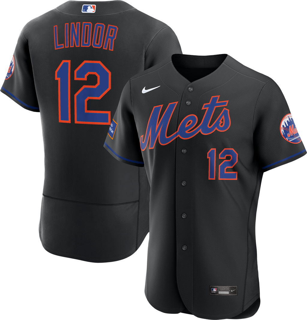 Men's New York Mets Francisco Lindor Nike Black Alternate Authentic Sponsor Patch Jersey