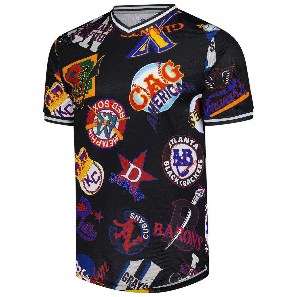 Men's Negro League Baseball Stitches Black Allover Print V-Neck Baseball Jersey