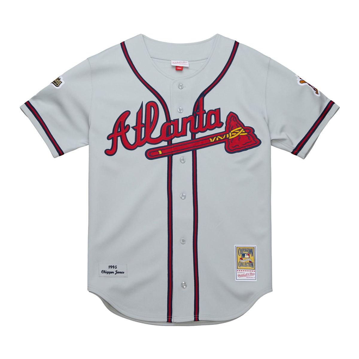 Men's Atlanta Braves Chipper Jones Mitchell & Ness Gray 1995 Throwback Authentic Jersey