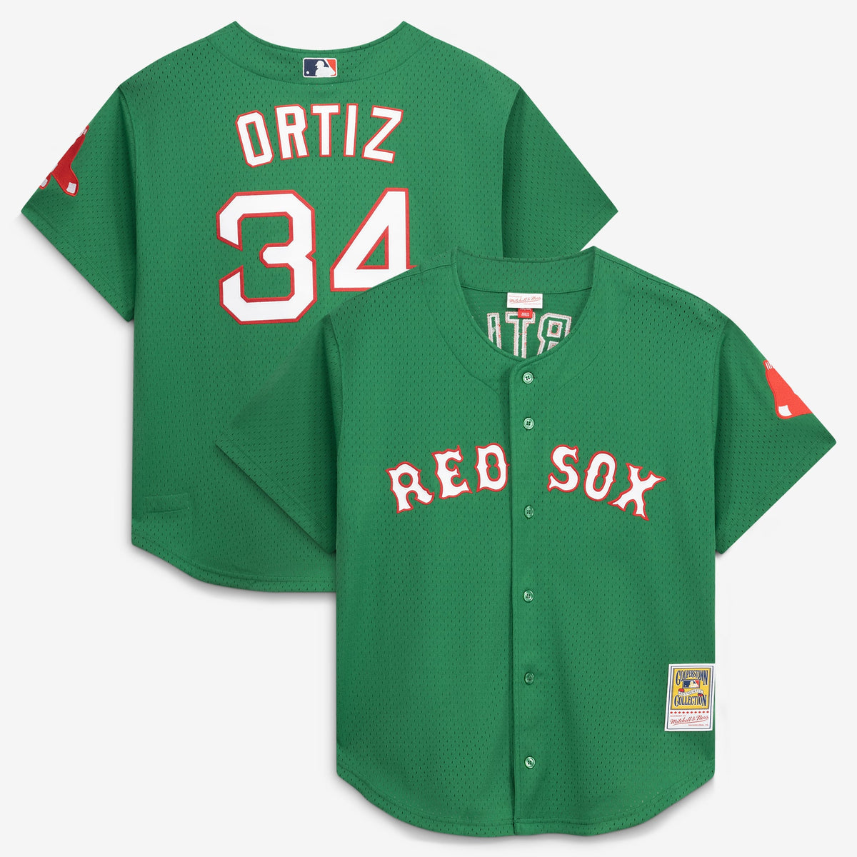 Men's Boston Red Sox David Ortiz Mitchell & Ness Red Cooperstown Collection Mesh Batting Practice Button-Up Jersey