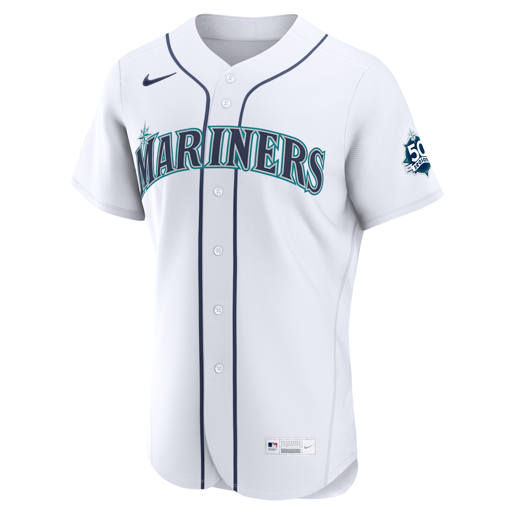 Men's Seattle Mariners Cal Raleigh Nike White Home 50th Season Authentic Jersey