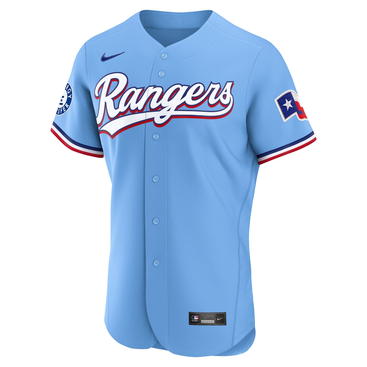 Men's Texas Rangers Nike Light Blue Alternate Sponsor Patch Authentic Jersey