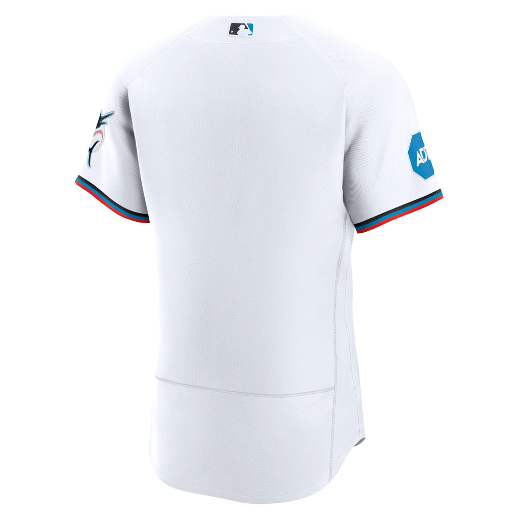 Men's Miami Marlins Nike White Home Sponsor Patch Authentic Jersey