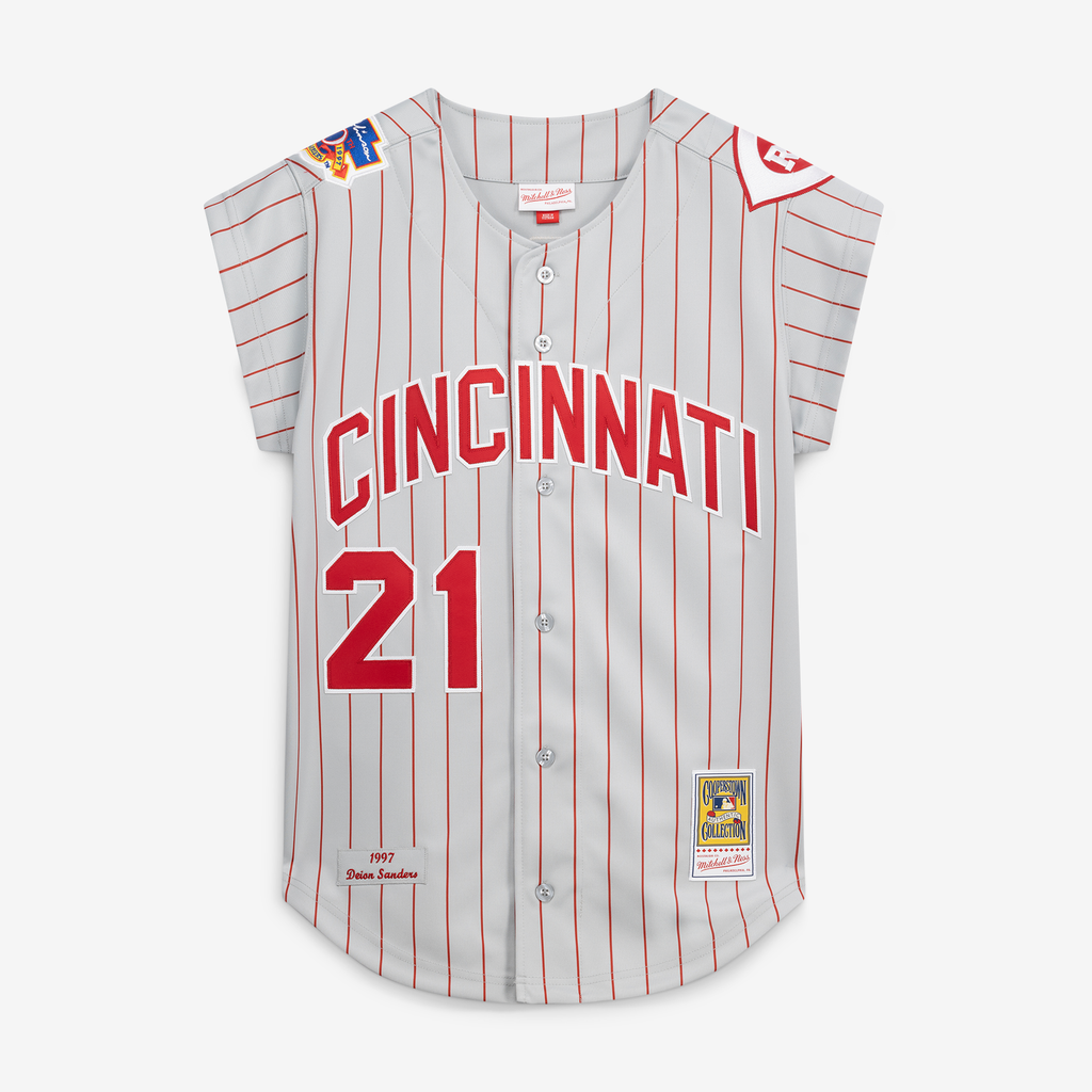 Men's Cincinnati Reds Deion Sanders Mitchell & Ness Gray 1997 Authentic Jersey