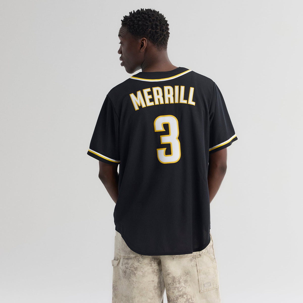 Men's San Diego Padres Jackson Merrill Nike Fashion Replica Black Out Jersey