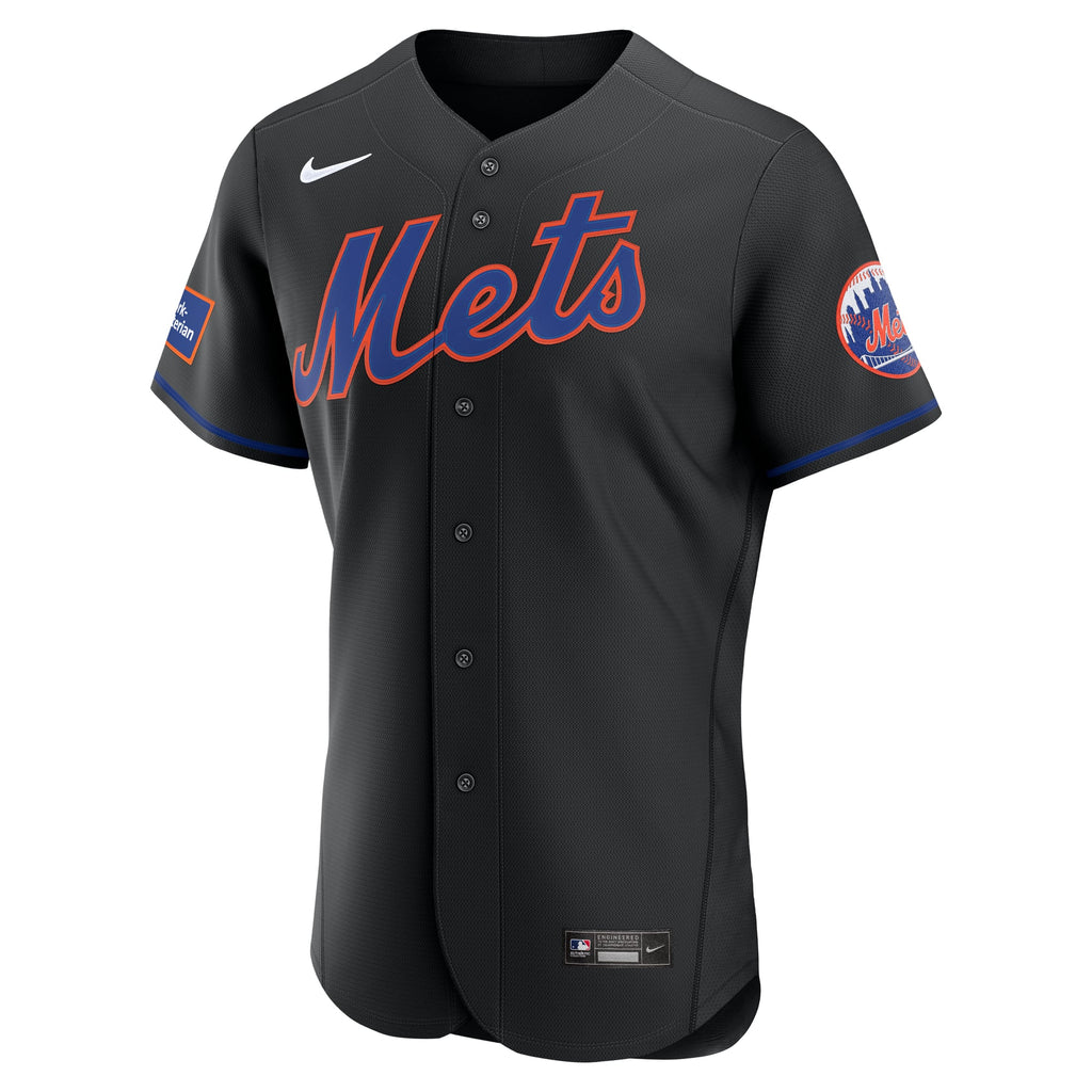 Men's New York Mets Nike Black Alternate Sponsor Patch Authentic Jersey