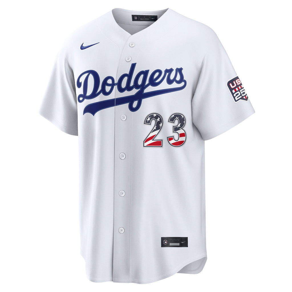 Fourth of July Men's Los Angeles Dodgers Kyle Tucker Nike White USA 250 Stadium Jersey