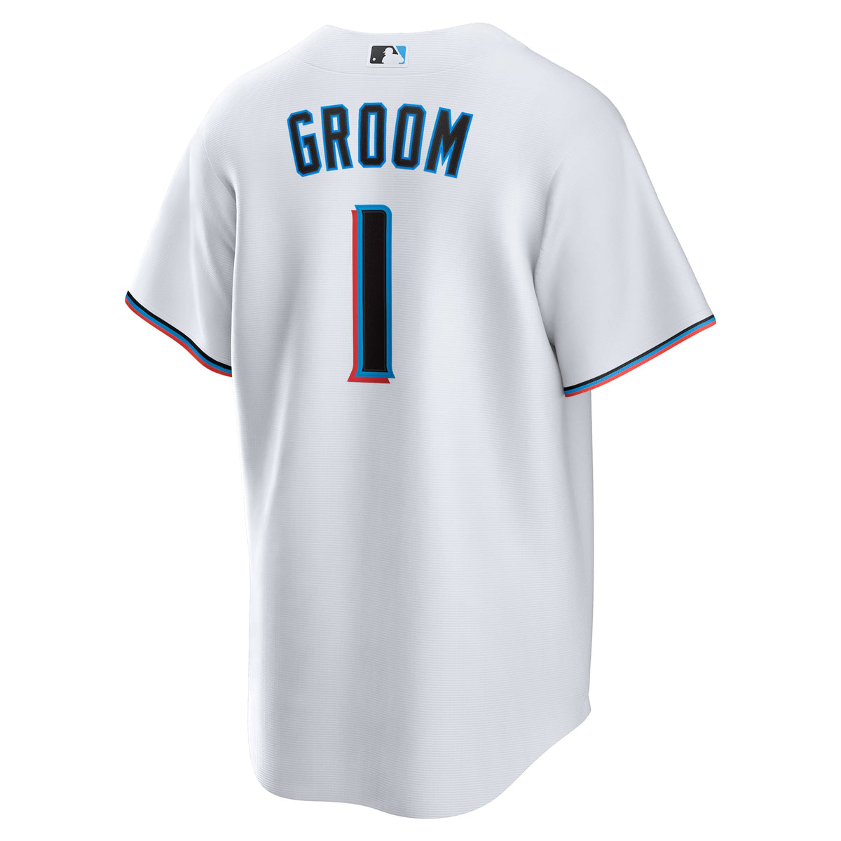 Men's Miami Marlins  Nike White #1 Groom Home Replica Jersey