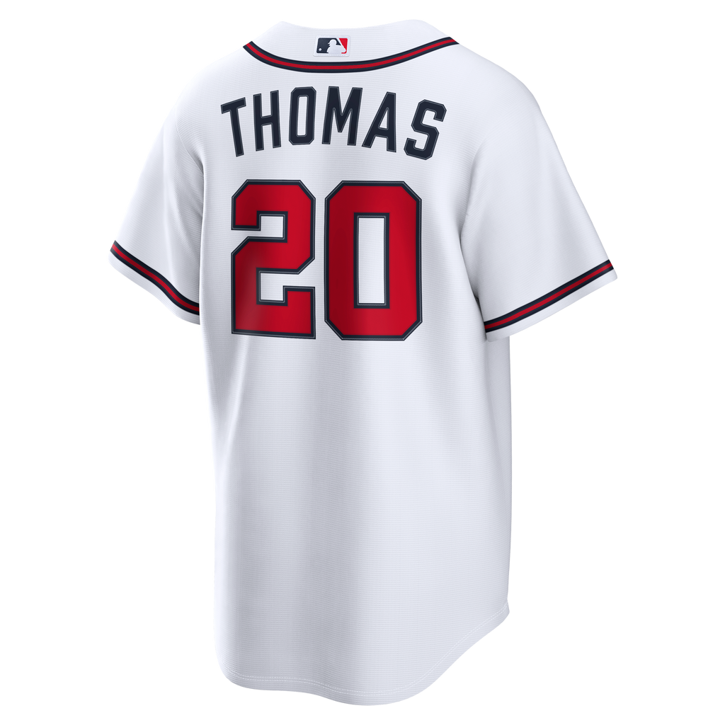 Men's Atlanta Braves Lane Thomas Nike White Home Replica Jersey