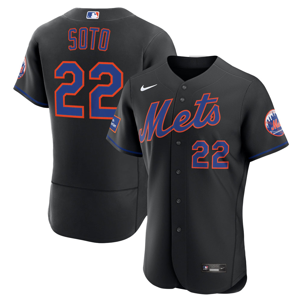 Men's New York Mets Juan Soto Nike Black Alternate Authentic Sponsor Patch Jersey
