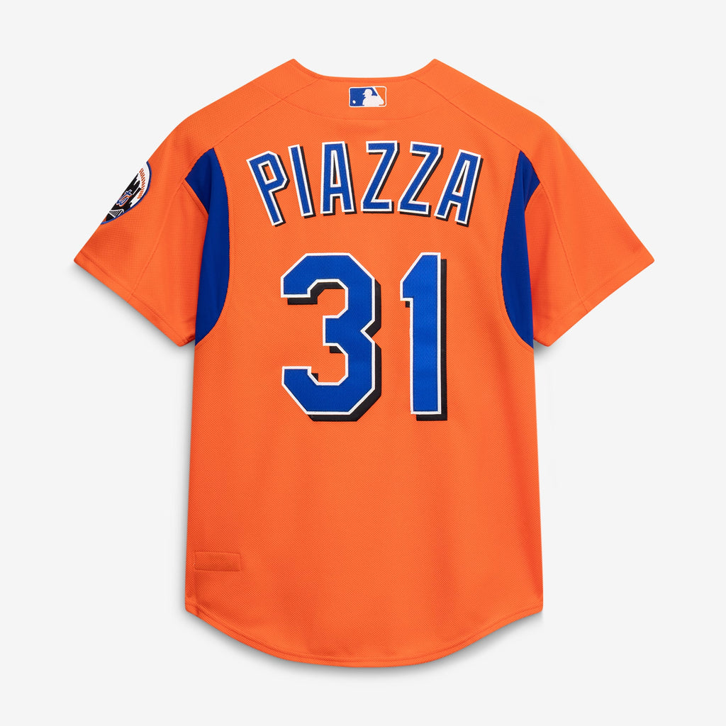 Men's New York Mets Mike Piazza Mitchell & Ness Orange Cooperstown Collection Mesh Batting Practice Button-Up Jersey