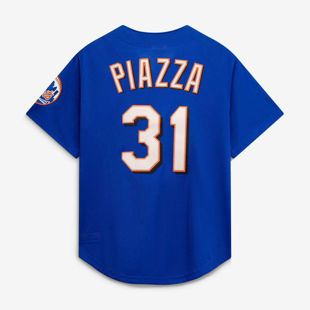 Men's New York Mets Mike Piazza Mitchell & Ness Orange Cooperstown Collection Mesh Batting Practice Button-Up Jersey