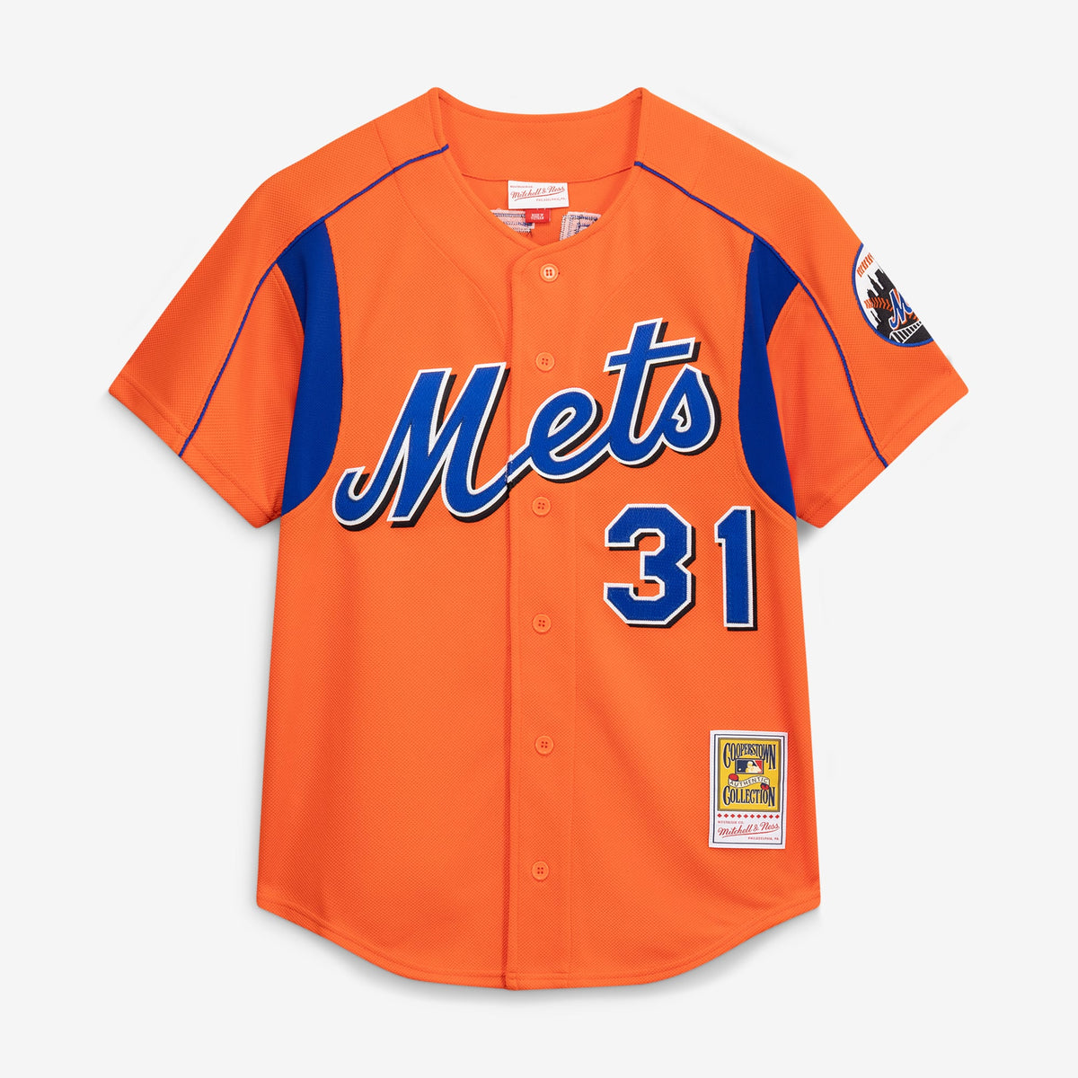 Men's New York Mets Mike Piazza Mitchell & Ness Orange Cooperstown Collection Mesh Batting Practice Button-Up Jersey